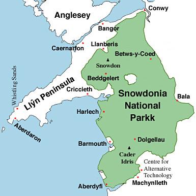 Map of Snowdonia National Park and Lleyn Peninsula