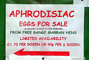Aphrodixiac eggs for sale sign